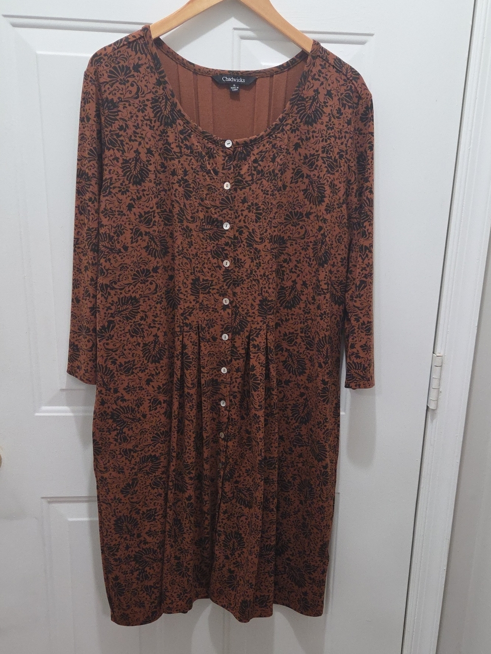 Chadwicks Rich Brown Floral Button-Front Dress XL